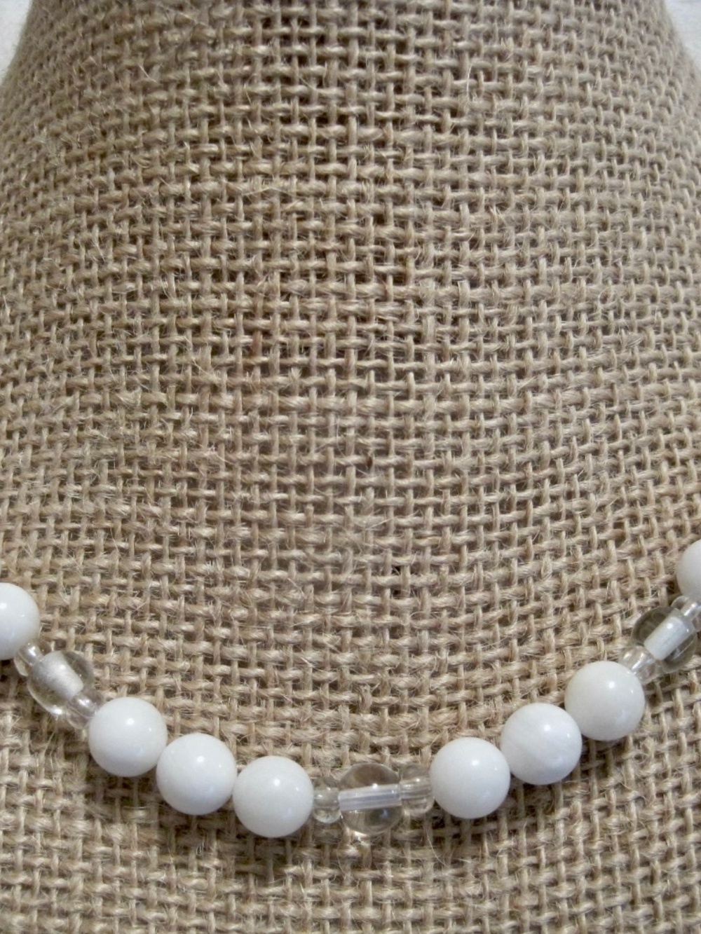 Vintage Milk Glass & Clear Glass Beads, 18" L Beaded Necklace.